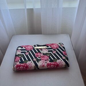NWOT!! Betsey Johnson Floral Stripe Wallet - Red, Black, White